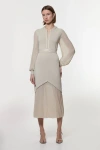 Karen Millen Woven Sleeved Pleated Dress In Gray