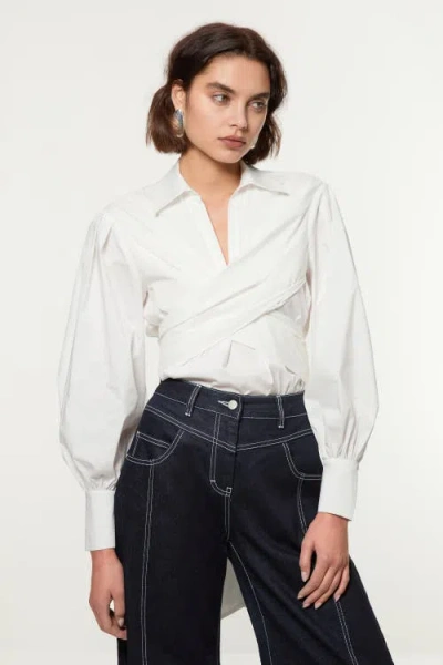 Karen Millen Woven Wrap Balloon Sleeve Blouse In White