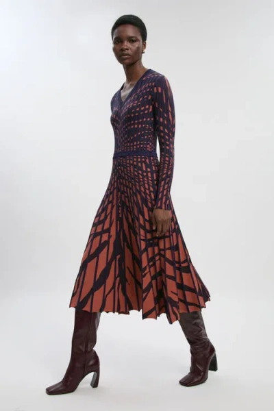 Karen Millen Zebra Jacquard Knit Midi Dress In Multi