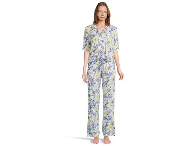 Karen Neuburger Elbow Sleeve Notch Collar Girlfriend Pj Set In Blue