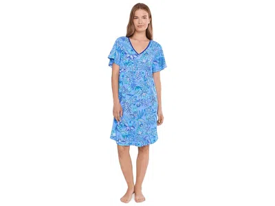 Karen Neuburger Flutter Sleeve Sleepdress Women's Pajama Charlotte Stroll Floral: Xl (women's 18-20) In Blue
