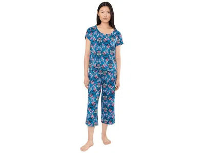 Karen Neuburger Henley Top Crop Pantss Pajama Set Women's Pajama Sets Floral Brocade: Sm (women's 6-8) In Blue