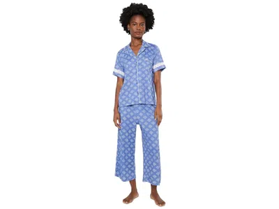 Karen Neuburger Notch Collar Top Capri Pajama Set Women's Pajama Sets Ditsy Geo: Lg (women's 14-16) In Blue