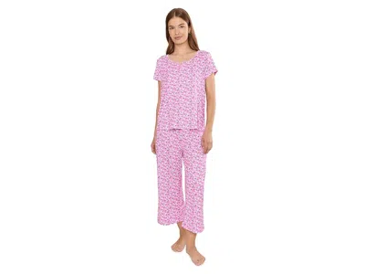 Karen Neuburger Petite Henley Top Crop Pantss Pajama Set Women's Pajama Sets Ditsy Days: Pl (us 14p-16p) In Pink
