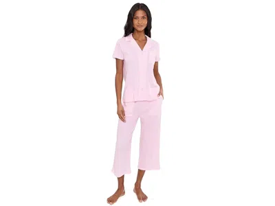 Karen Neuburger Petite Short Sleeve Notch Top Capri Pajama Set In Pink