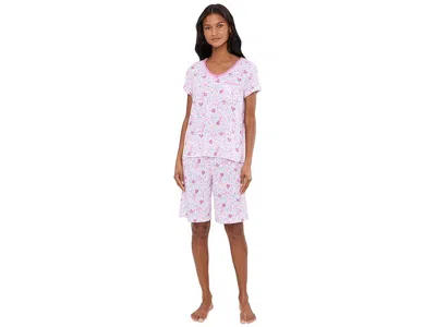 Karen Neuburger Petite V-neck Tee Bermuda Shorts Pajama Set Women's Pajama Sets Flutterfly Butterfly: Ps (us 6p-8p) In Pink