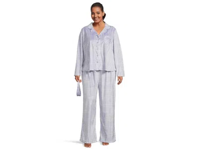 Karen Neuburger Plus Minky Fleece Long Sleeve Notch Top Long Pants Set In Blue