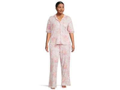Karen Neuburger Plus Size Romantic Fields Elbow Sleeve Pajama Set With Lace In Pink
