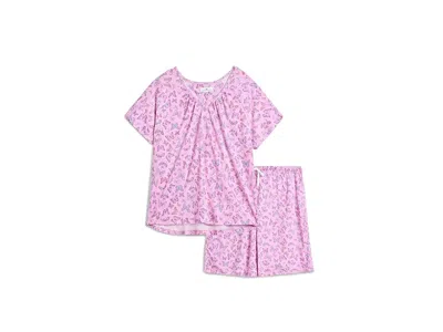 Karen Neuburger Plus Size Short Sleeve Henley Bermuda Short Pajama Set Women's Pajama Sets Butterfly Fields: 1x (wom In Pink