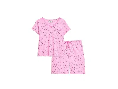 Karen Neuburger Plus Size V-neck Tee Bermuda Shorts Pajama Set Women's Pajama Sets Flamingo: 1x (women's 16w-18w) In Pink