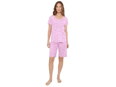 Karen Neuburger Short Sleeve Henley Bermuda Shorts Pajama Set Women's Pajama Sets Butterfly Fields: Md (women's 10-1 In Brown