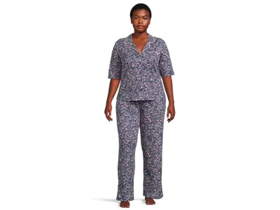 Karen Neuburger Short Sleeve Notch Collar And Pant Pj Set In Multi