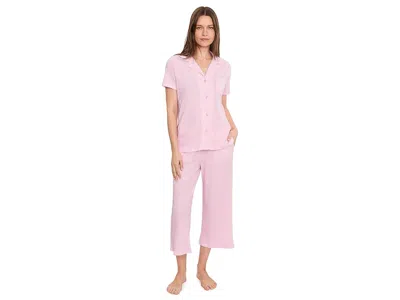 Karen Neuburger Short Sleeve Notch Top Capri Pajama Set In Pink