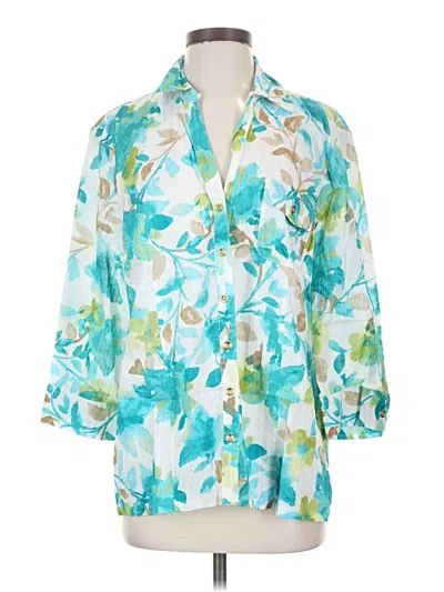 Pre-owned Karen Scott 3/4 Sleeve Blouse In Teal