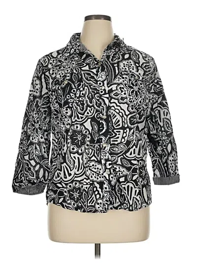 Pre-owned Karen Scott 3/4 Sleeve Button Down Shirt In Black
