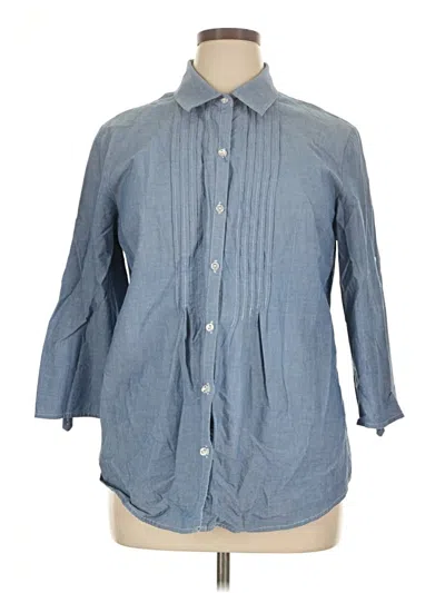 Pre-owned Karen Scott 3/4 Sleeve Button Down Shirt In Blue