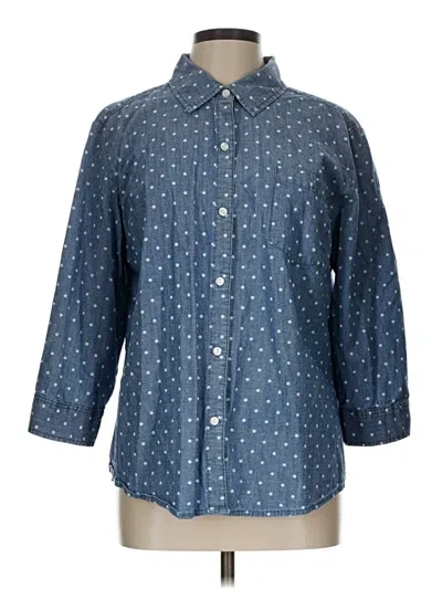 Pre-owned Karen Scott 3/4 Sleeve Button Down Shirt In Blue