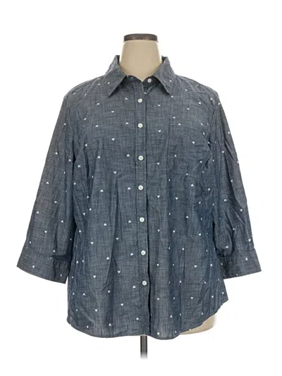 Pre-owned Karen Scott 3/4 Sleeve Button Down Shirt In Blue