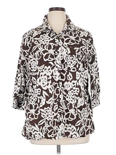 Pre-owned Karen Scott 3/4 Sleeve Button Down Shirt In Brown