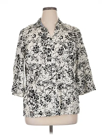 Pre-owned Karen Scott 3/4 Sleeve Button Down Shirt In Ivory
