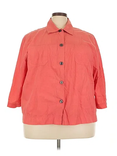 Pre-owned Karen Scott 3/4 Sleeve Button Down Shirt In Orange