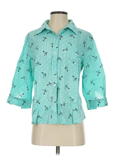 Pre-owned Karen Scott 3/4 Sleeve Button Down Shirt In Teal
