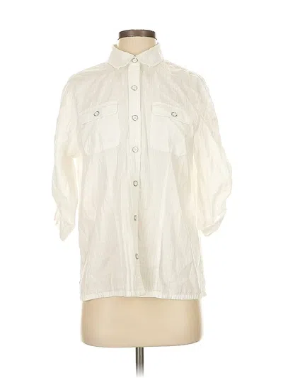 Pre-owned Karen Scott 3/4 Sleeve Button Down Shirt In White