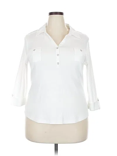 Pre-owned Karen Scott 3/4 Sleeve Button Down Shirt In White