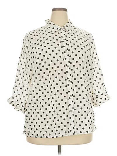Pre-owned Karen Scott 3/4 Sleeve Button Down Shirt In White