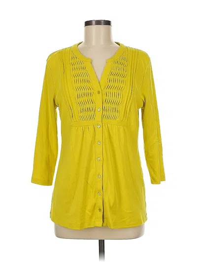 Pre-owned Karen Scott 3/4 Sleeve Button Down Shirt In Yellow
