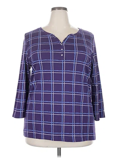 Karen Scott 3/4 Sleeve Henley Shirt In Blue