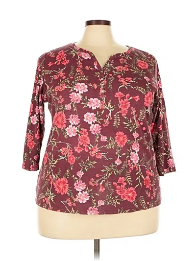 Pre-owned Karen Scott 3/4 Sleeve T-shirt In Burgundy