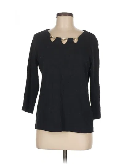 Pre-owned Karen Scott 3/4 Sleeve Top Black Keyhole Neckline Tops