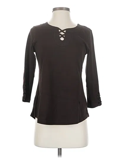 Pre-owned Karen Scott 3/4 Sleeve Top Black Keyhole Neckline Tops