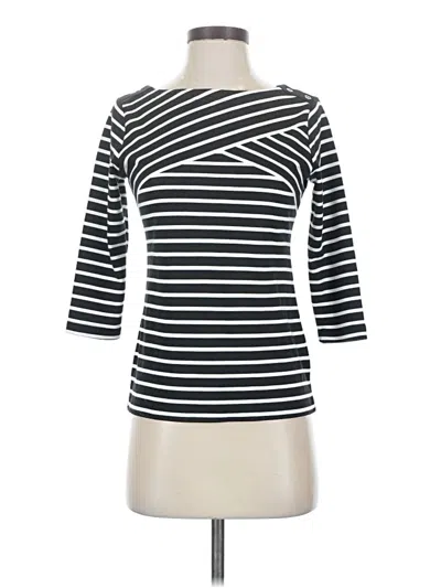 Karen Scott 3/4 Sleeve Top Black Stripes Pattern Boatneck Tops In Multi