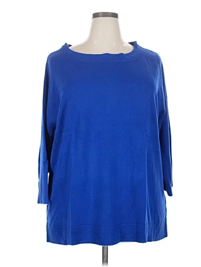 Karen Scott 3/4 Sleeve Top Blue Boatneck Tops
