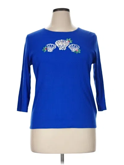 Pre-owned Karen Scott 3/4 Sleeve Top Blue Boatneck Tops