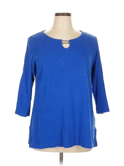 Pre-owned Karen Scott 3/4 Sleeve Top Blue Keyhole Neckline Tops