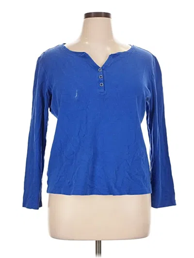 Pre-owned Karen Scott 3/4 Sleeve Top Blue Keyhole Neckline Tops