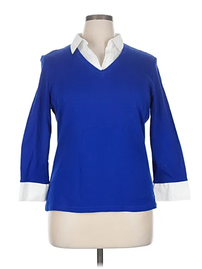Pre-owned Karen Scott 3/4 Sleeve Top Blue V-neck Tops