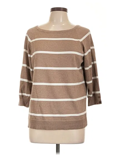 Pre-owned Karen Scott 3/4 Sleeve Top Brown Boatneck Tops