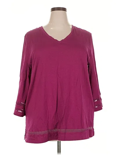 Pre-owned Karen Scott 3/4 Sleeve Top Burgundy V Neck Tops