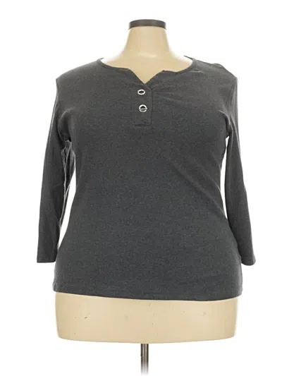Pre-owned Karen Scott 3/4 Sleeve Top Gray Keyhole Neckline Tops
