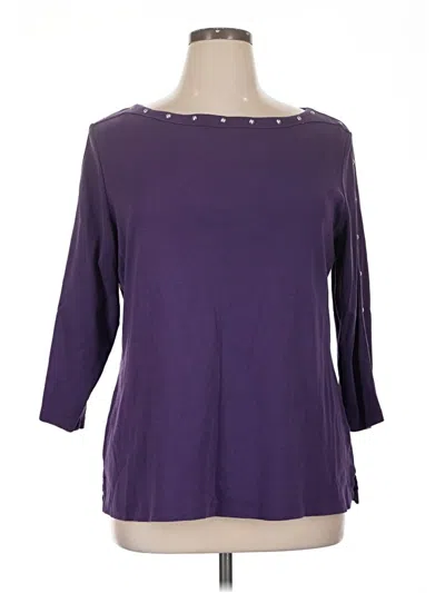 Pre-owned Karen Scott 3/4 Sleeve Top Purple Boatneck Tops