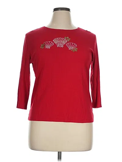Pre-owned Karen Scott 3/4 Sleeve Top Red Boatneck Tops
