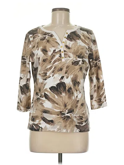 Pre-owned Karen Scott 3/4 Sleeve T-shirt In Brown