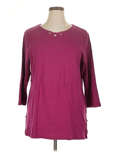 Pre-owned Karen Scott 3/4 Sleeve T-shirt In Burgundy