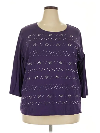 Pre-owned Karen Scott 3/4 Sleeve T-shirt In Purple