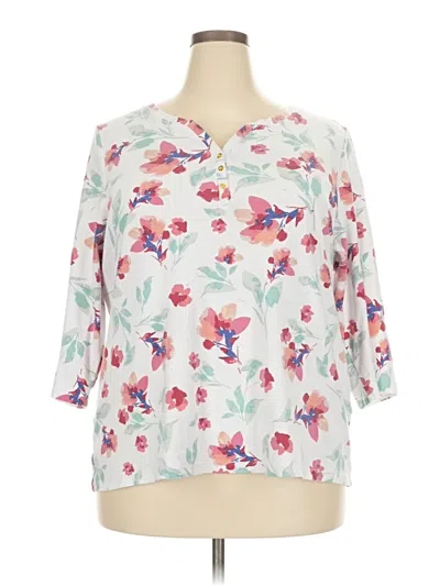 Pre-owned Karen Scott 3/4 Sleeve T-shirt In White