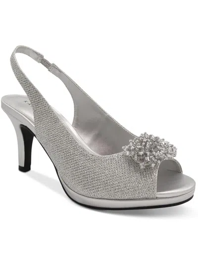 Karen Scott Breena Womens Embellished Open Toe Heel Sandals In Silver